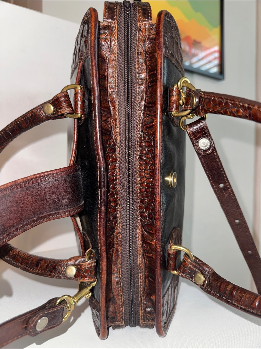 Vintage Brahmin Addison Croc Embossed Leather Satchel - Picture 11 of 15